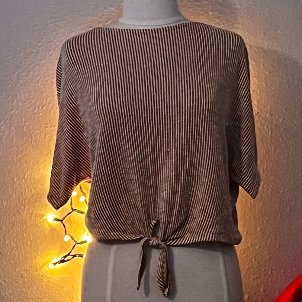 Caution To The Wind Gold and White Striped Top-Boho casual